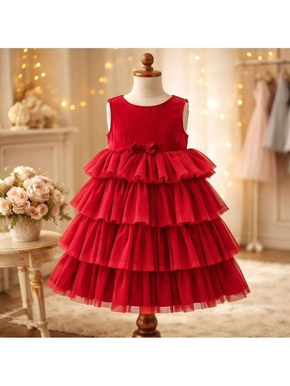 5/$25 Old Navy Toddler Girls Red Tulle Party Dress Size 2T Tiered Ruffle